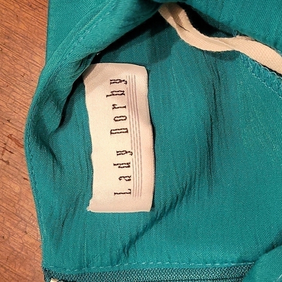 VTG LADY DORBY 1980s Teal Tie Back Broomstick 2Fer Land Girl Power Dress - Picture 8 of 10